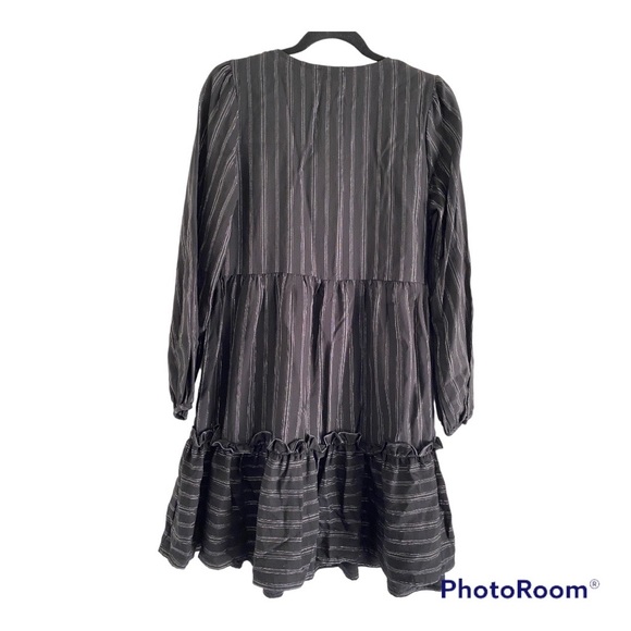 RO & DE x Anthropologie Black & Siver Metallic Peasant Boho Mini Dress. - Picture 2 of 10